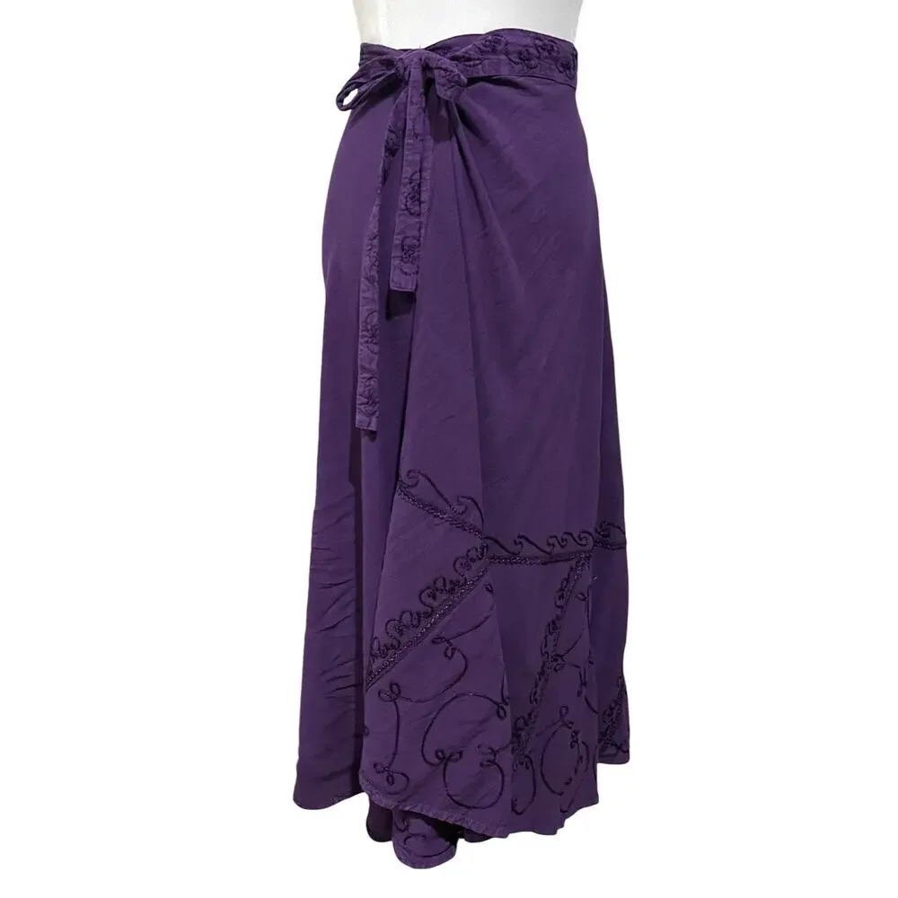 Just Cruising Purple Maxi Skirt Wrap Bohemian Embroidered Long Free Size